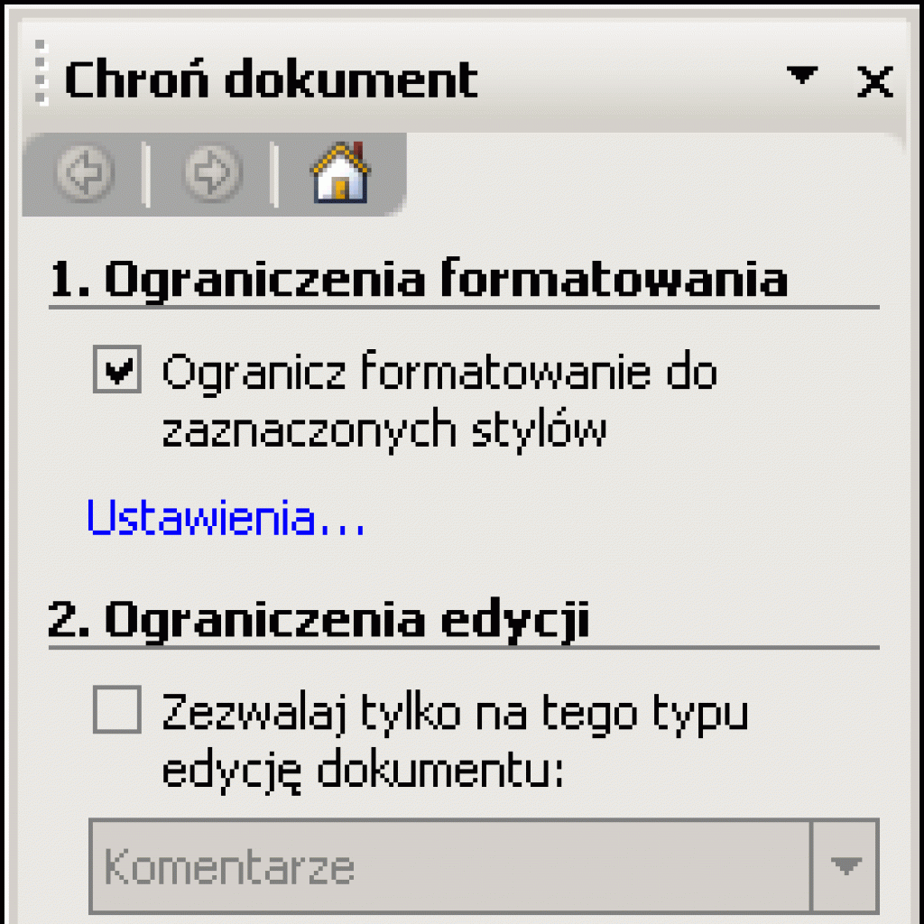 Ograniczenie formatowania w MS Word 2003