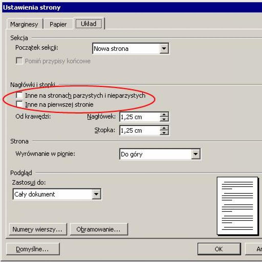 Różne nagłówki w dokumencie