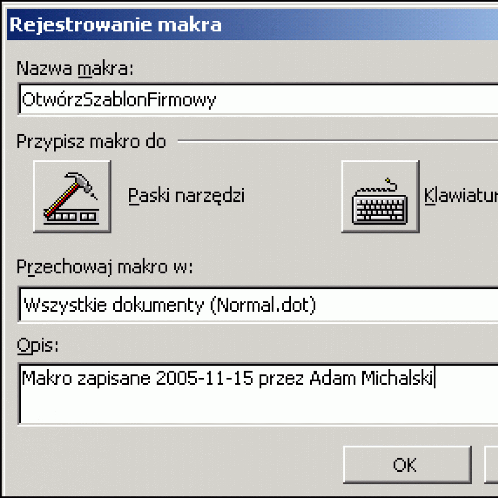 W jaki sposób dodać przycisk do paska narzędzi, który będzie tworzył nowy dokument na postawie własnego szablonu?