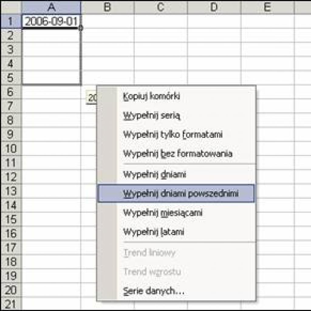 Lista kolejnych dni, miesięcy lub lat w kilka sekund