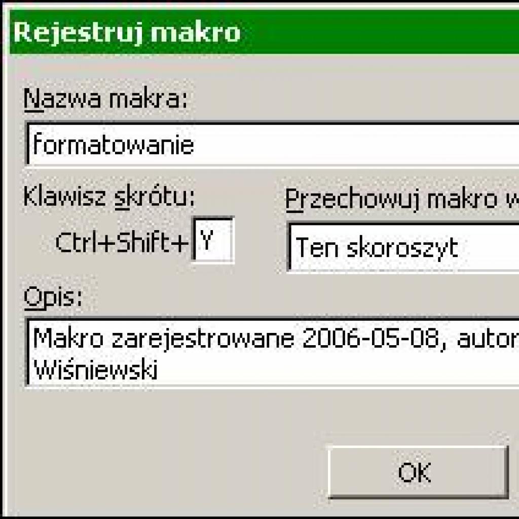 Formatowanie za pomocą skrótu klawiaturowego