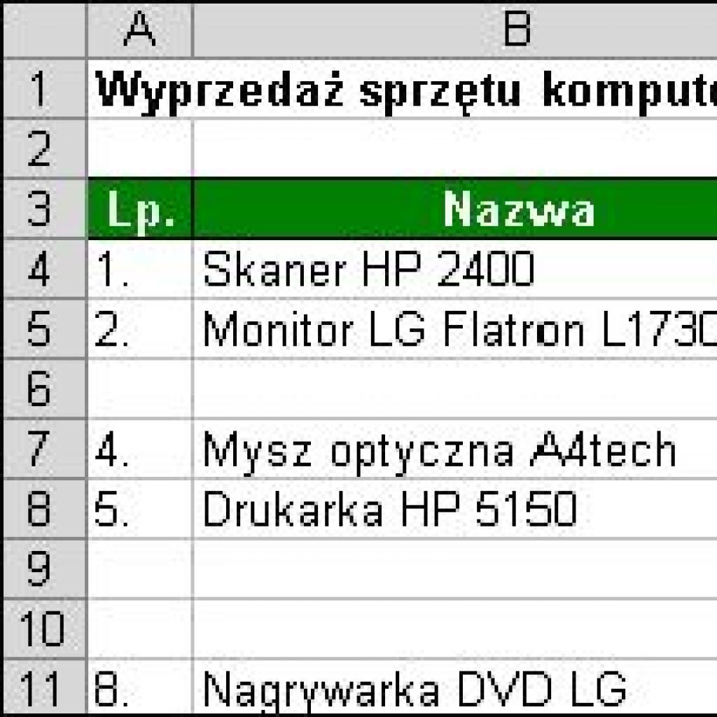 Automatyczne usuwanie pustych wierszy
