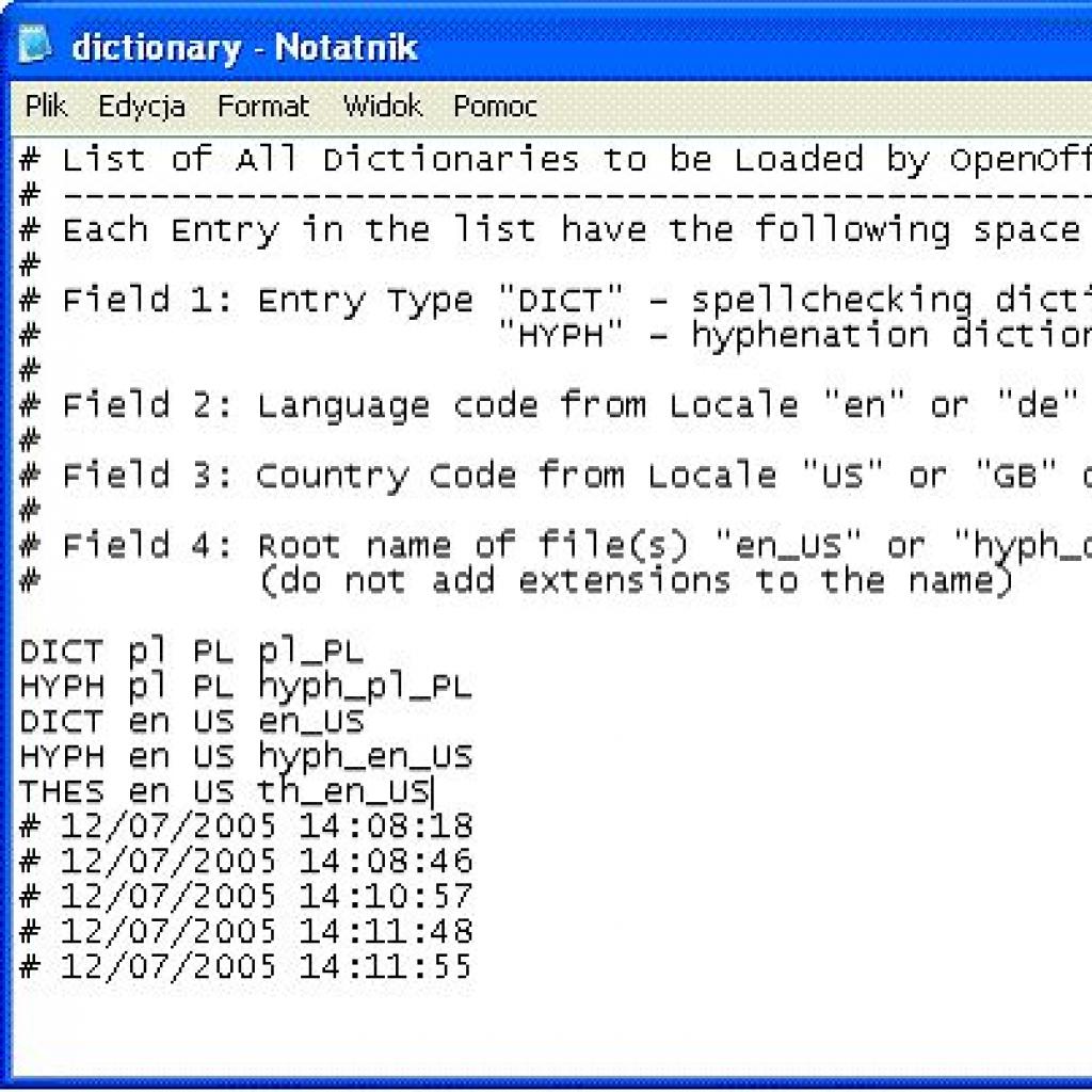 Instalacja słowników w OpenOffice