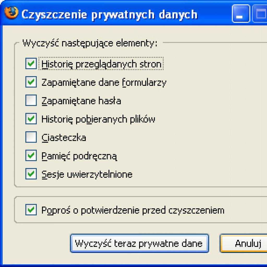 Usuwanie prywatnych danych w przeglądarce Firefox 2.0