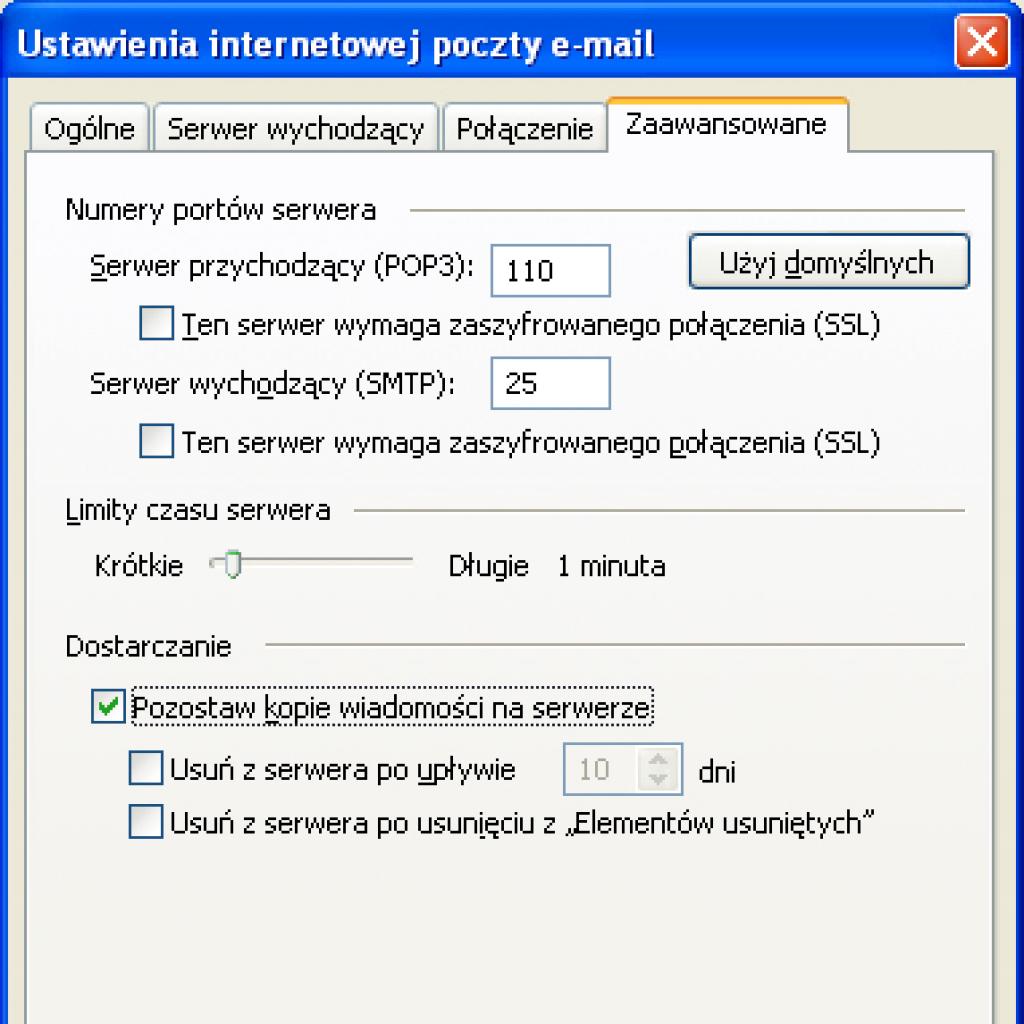 Przechowywanie wiadomości na serwerze pocztowym