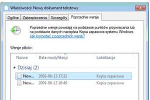 Przywracanie poprzedniej wersji pliku w Windows 7