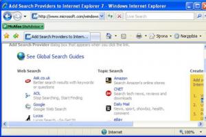 Internet Explorer 7 - dodawanie Google do listy wyszukiwarek