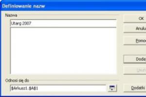 Nadawanie nazw obszarom arkusza kalkulacyjnego