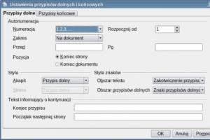 Konfiguracja przypisów dolnych w OpenOffice Writer