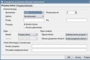 Konfiguracja przypisów dolnych w OpenOffice Writer