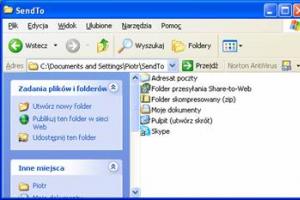Dopasowanie zawartości menu podręcznego Wyślij do w Windows XP