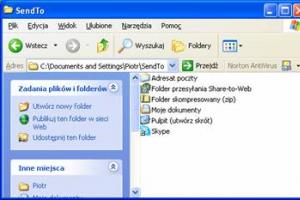 Dopasowanie zawartości menu podręcznego Wyślij do w Windows XP