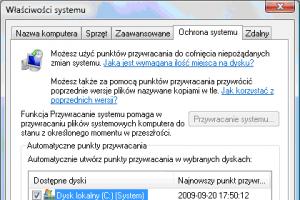 Wyłączanie przywracania systemu w Windows Vista