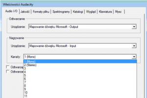 Ustawienie nagrywania dźwięku stereo w Audacity