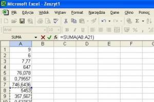 Funkcja Autosumowania komórek arkusza kalkulacyjnego