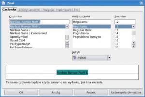 Formatowanie znaków w OpenOffice